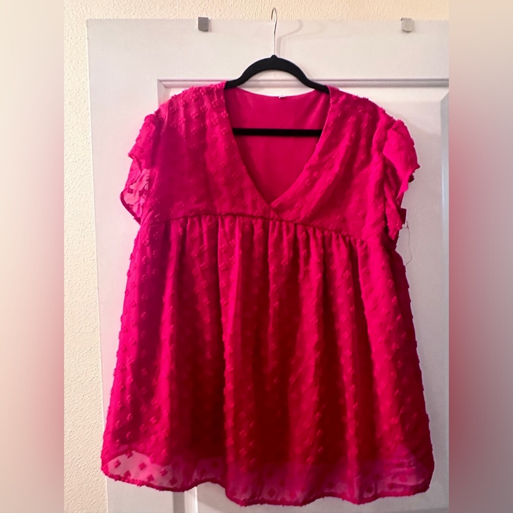 V Neck Babydoll Tops for Women Flutter Sleeve Swiss Dot
Chiffon Flowy Blouses